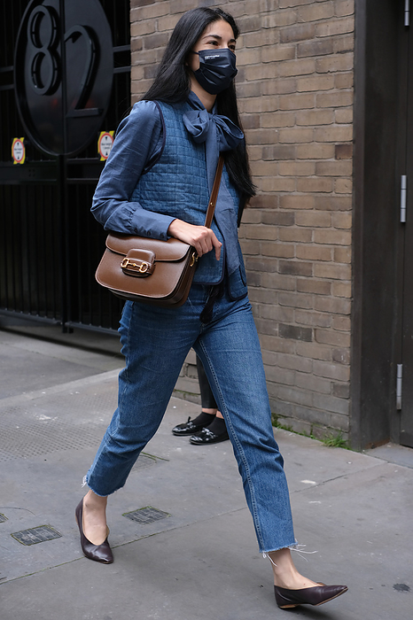 2022 Spring Summer London Street Snapshots Street style shot on day one of London Fashion Week, season Spring Summer 2022, on Sunday September 19th 2021. Stylish guests and attendees arriving at or departing various live catwalk fashion shows. Image shows Tank magazine Editor Caroline Issa