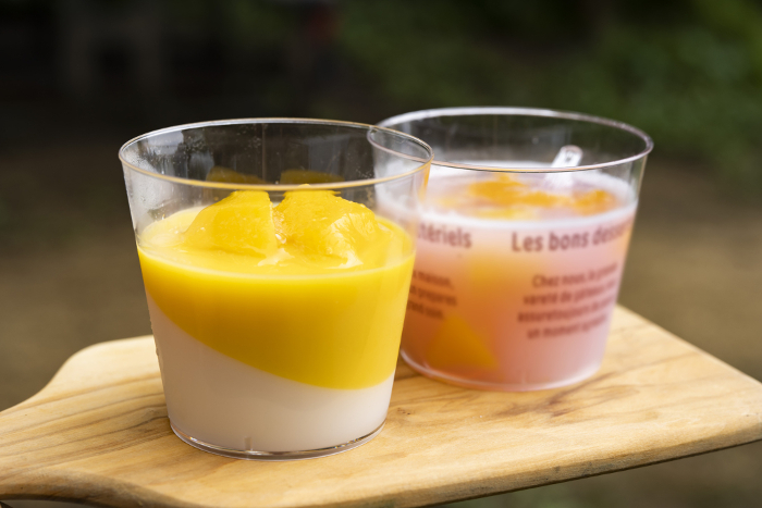 Delicious outdoor dessert [mango pudding and carbonated jelly
