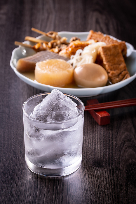 Shochu on the rocks and oden