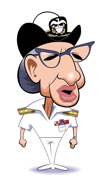Grace Hopper, US computer scientist Caricature of Grace Murray Hopper  1906 1992 , American computer scientist and US Navy Rear Admiral. Hopper trained as a mathematician at Yale. In 1943 she joined the US Naval Reserve, and worked as a programmer on the Harvard Mark I, Mark II and Mark III computers. In 1949 she began work with the team developing the UNIVAC computer, and in the early 1950s carried out pioneering work on computer compiling programs. She also did much work on the COBOL programming language. Hopper retired in 1986 with the rank of Rear Admiral., Creditline:GARY BROWN SCIENCE PHOTO LIBRARY