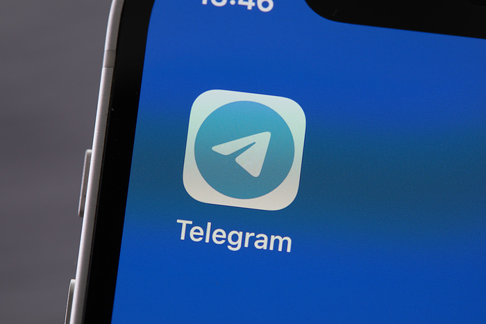smartphone app The Telegram app is seen on a smartphone in Tokyo, Japan, October 18, 2021.  Photo by Shingo Tosha AFLO 