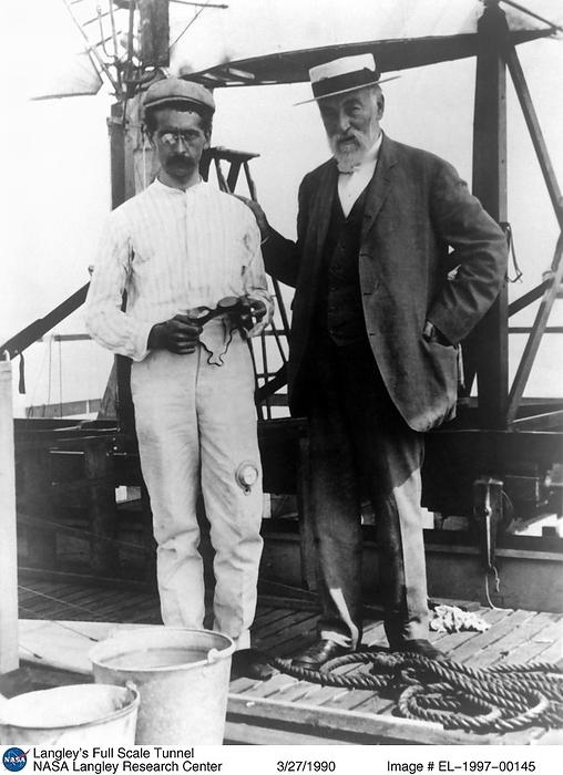 American aviation pioneers Charles M. Manly and Samuel Pierpont Langley, c1890s. Creator: Unknown. American aviation pioneers Charles M. Manly and Samuel Pierpont Langley, c1890s. Charles Matthews Manly  chief mechanic and pilot  helped Smithsonian Institution Secretary Langley build The Great Aerodrome, which was intended to be a manned, powered, winged flying machine.