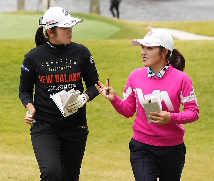 2021 Masters GC Ladies 3rd Day Masters GC Ladies 3rd day, Moene Inami  left  and Ayaka Furue move after the 15th hole at Masters GC on October 23, 2021 photo date 20211023 photo location Masters GC