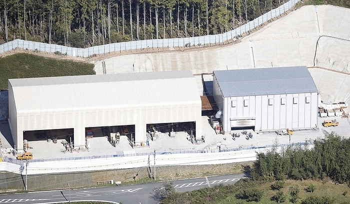 Near the emergency exit of the Seto Tunnel of the Linear Central Shinkansen where the collapse occurred. Near the emergency exit of the Seto Tunnel of the Linear Central Shinkansen where the collapse occurred, in Nakatsugawa City, Gifu Prefecture, Japan, October 28, 2021, from a helicopter of the head office.