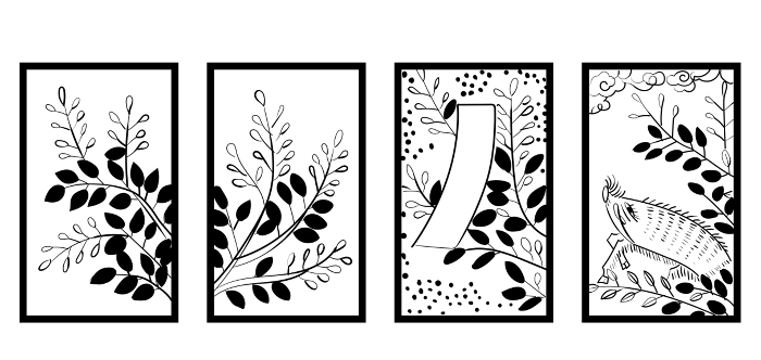 Hanafuda illustration Black-and-white line drawing｜July bush clover Boar Japanese card game｜Vector data