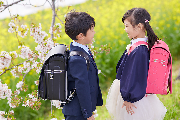 Japanese elementary school students facing