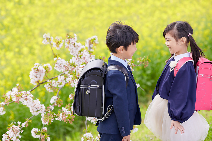 Japanese elementary school students facing