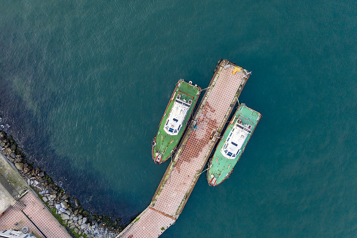 Turkey, Istanbul, Overhead view of boats moored at pier at Kadikoy district Turkey, Istanbul, Overhead view of boats moored at pier at Kadikoy district