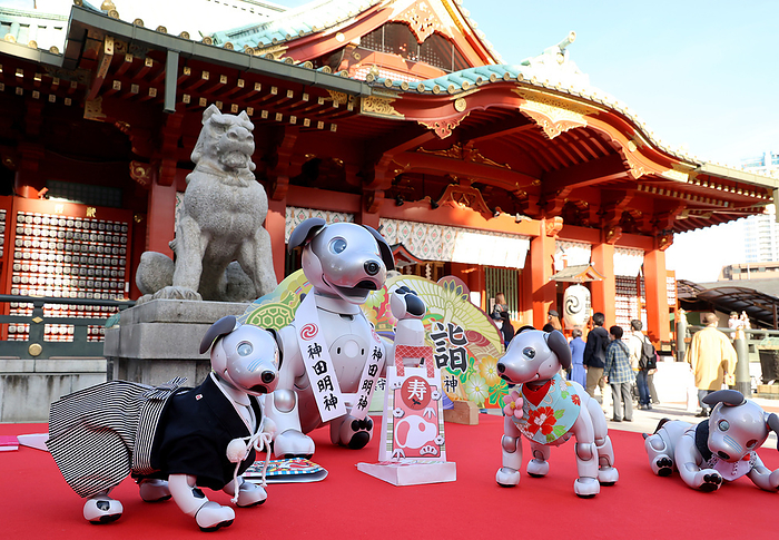 Sony s robot dog Aibo celebrates 753 festival for their third birthday November 12, 2021, Tokyo, Japan   Japanese electronics giant Sony s robot dog Aibo play at the Kanda shrine as they have purified with their owners by Shinto priest for the 753 festival in Tokyo on Friday, November 12, 2021. 753, shichi go san is a festival to celebrate growth of children aged 7, 5 and 3 while pet robot Aibo celebrated their third birthday.       Photo by Yoshio Tsunoda AFLO 