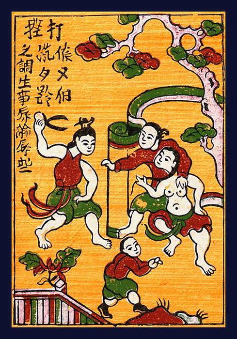 Vietnam: Jealousy in a rural setting   traditional woodblock painting from Dong Ho village, Bac Ninh Province Dong Ho painting  Vietnamese: Tranh   ng H  or Tranh l ng H  , full name Dong Ho folk woodcut painting  Tranh kh c g  d n gian   ng H   is a genre of Vietnamese woodcut paintings originating from Dong Ho village  l ng   ng H   in Bac Ninh Province, Vietnam. br   br   br  The art is a genre of Vietnamese woodcut paintings.  Using the traditional  i p paper and colours derived from nature, craftsmen print Dong Ho pictures of different themes from good luck wishes, historical figures to everyday activities and folk allegories. In the past, Dong Ho painting was an essential element of the T t holiday in Vietnam.