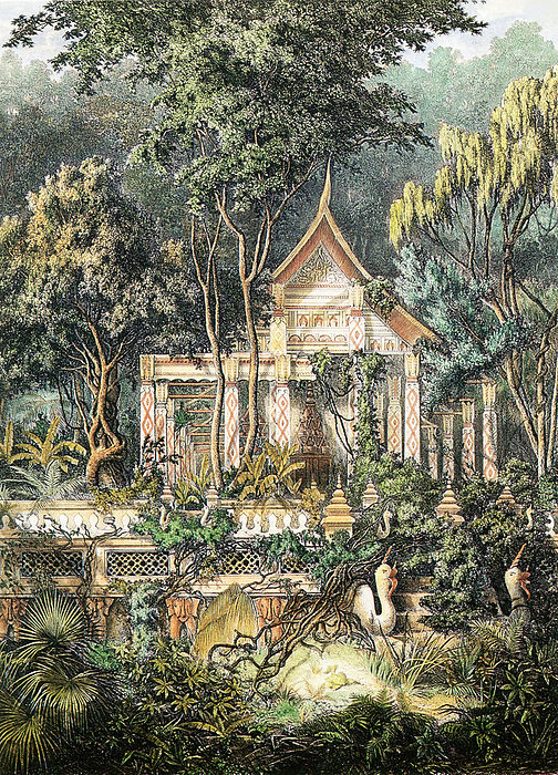 Laos: The Buddhist temple of Wat Pha Kaew was overgrown in the abandoned city of Vientiane when a French expedition arrived in 1866 67. This sketch by Louis Delaporte. Vientiane was conquered in 1779 by Siam. When King Anouvong attempted an unsuccessful rebellion in 1827, the city was looted and burned to the ground by Siamese armies. Abandoned for many years, Vientiane was depopulated, overgrown and in great disrepair when a French expedition arrived in the 1860s. It was passed into French rule in 1893 and became the capital of the French protectorate of Laos in 1899. The French rebuilt the city including many Buddhist temples such as Pha That Luang and Wat Phra Kaew.