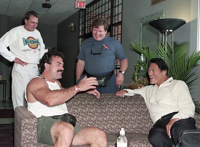 1997 Inoki chatting with Don Fry May 21, 1997 Antonio Inoki chatting with Don Fry Back row, left is Wayne Bloom, right is Brad Rayguns   Rayguns Dojo, Minneapolis, MN, USA