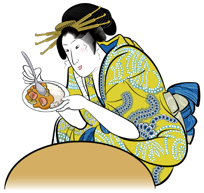 Ukiyoe - Oiran eating curry