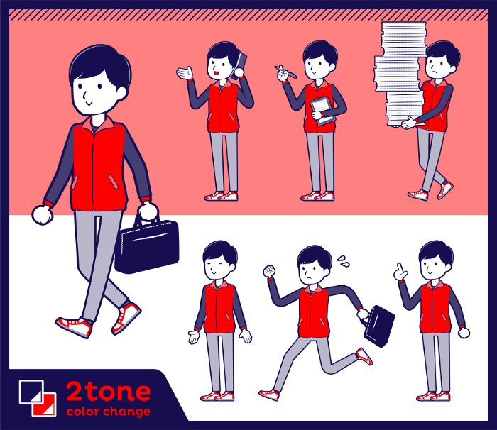 2tone type Store staff red uniform men_set 02