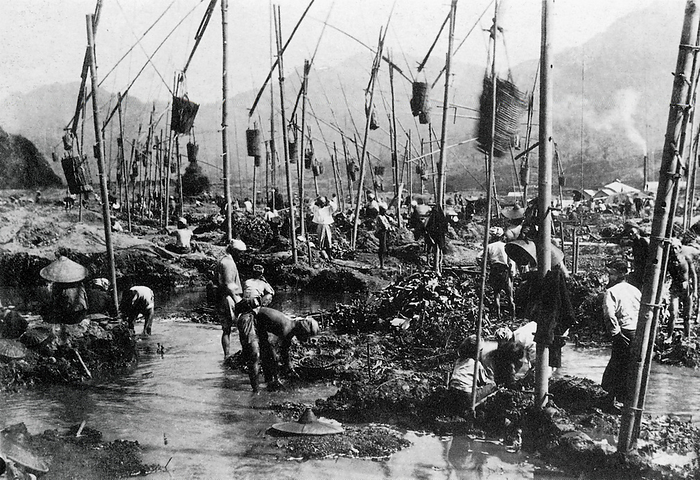 Burma   Myanmar: A 1905 photograph of workers at a ruby mine in Tachilek in Shan State. Nowadays, 90  of the world s rubies come from Burma. Prized for their purity and hue, the majority of rubies are sold to Thailand. The  Valley of Rubies , the mountainous Mogok area, 200 km north of Mandalay, is noted for its rare pigeon s blood rubies and blue sapphires. Human rights groups, however, have slammed the working conditions in the mines as horrendous.