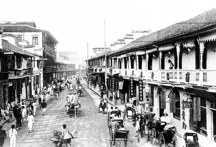 China: Horse and traps on Shanghai s Fuzhou Road c.1900. International attention to Shanghai grew in the 19th century due to its economic and trade potential at the Yangtze River.  The war ended with the 1842 Treaty of Nanjing, opening Shanghai and other ports to international trade.  br   br  The war ended with the 1842 Treaty of Nanjing, opening Shanghai and other ports to international trade.  In 1863, the British settlement, located to the south of Suzhou creek  Huangpu district , and the American settlement, to the north of Suzhou creek  Hongkou district , joined.  The French opted out of the Shanghai Municipal Council, and maintained its own French Concession.  br   br  The French opted out of the Shanghai Municipal Council, and maintained its own French Concession.  Citizens of many countries and all continents came to Shanghai to live and work during the ensuing decades  those who stayed for long periods called themselves  Shanghailanders . In the 1920s and 30s, the Shanghai War was a major factor in the economic growth of the country. In the 1920s and 30s, some 20,000 so called White Russians and Russian Jews fled the newly established Soviet Union and took up residence in Shanghai. In the 1920s and 30s, some 20,000 so called White Russians and Russian Jews fled the newly established Soviet Union and took up residence in Shanghai.