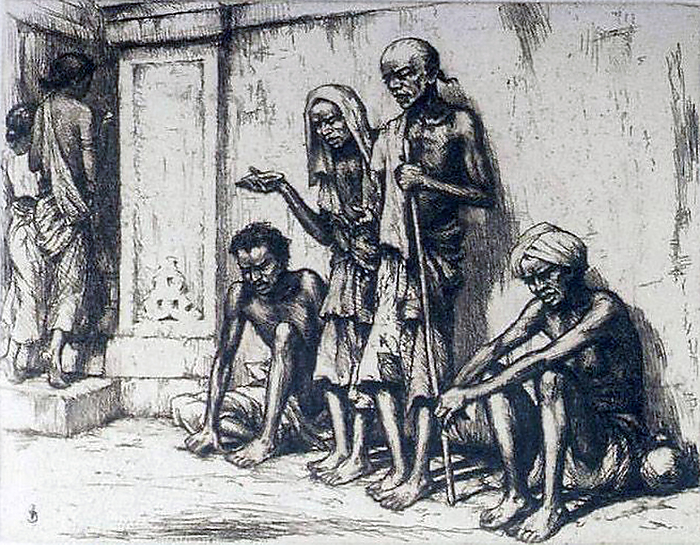 Sri Lanka: Indian Beggars by a temple wall, c.1928 Tavik Frantisek Simon  1877 1942 , was a Czech painter, etcher, and woodcut artist. He died in Prague in 1942. Largely ignored during the Communist era in Czechoslovakia, his work has received greater attention in recent years.