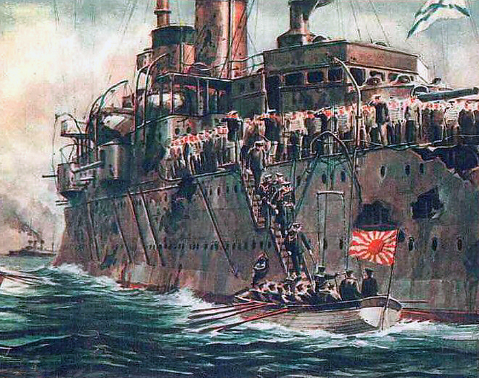 Japan: Russian Admiral Nebogatov commanding the  i Emperor Nikolai I  i  surrenders to the Japanese Navy near Takeshima on May 28, 1905,  Russo Japanese War, 8 February 1904   5 September 1905  The Russo Japanese War  8 February 1904   5 September 1905  was the first great war of the 20th century which grew out of the rival imperial ambitions of the Russian Empire and Japanese Empire over Manchuria and Korea. br   br  The Russo Japanese War  8 February 1904   5 September 1905  was the first great war of the 20th century which grew out of the rival imperial  The major theatres of operations were Southern Manchuria, specifically the area around the Liaodong Peninsula and Mukden, the seas around Korea, Japan, The resulting campaigns, in which the Japanese military attained victory over the Russian forces arrayed against them, were As time transpired, these victories would transform the balance of power in East Asia, resulting in a reassessment of Japan s recent entry onto the world stage. Japan s recent entry onto the world stage. br   br   br  The Japanese military attained victory over the Russian forces arrayed against them were unexpected by world observers.  The embarrassing string of defeats inflamed the Russian people s dissatisfaction with their inefficient and corrupt Tsarist government, and proved a The embarrassing string of defeats inflamed the Russian people s dissatisfaction with their inefficient and corrupt Tsarist government, and proved a major cause of the Russian Revolution of 1905.