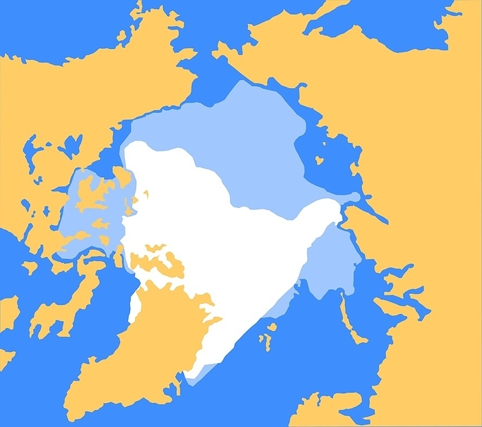 Arctic ice retreat Arctic ice retreat. Map showing the area covered by ice in the Arctic in 1980  light blue  and 2007  white . This shows the marked reduction in Arctic ice between the two dates., Photo by VICTOR de SCHWANBERG SCIENCE PHOTO LIBRARY