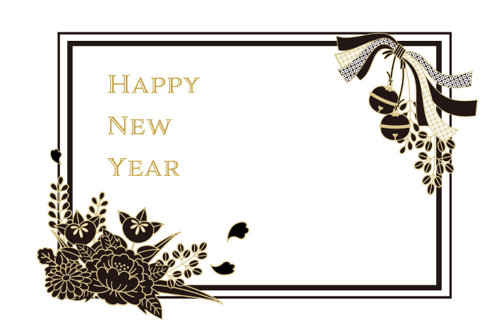 Japanese modern design New Year's card, black and gold chic frame, horizontal type