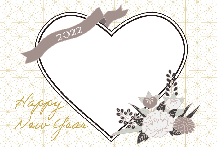 Japanese modern design New Year's card, frame for photo, horizontal, linen leaves