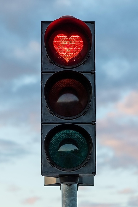 Iceland Traffic light Traffic light with red heart, Akureyri, Iceland, Europe