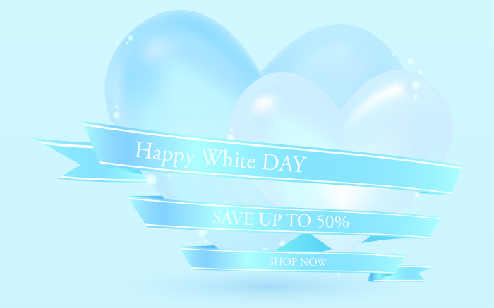 White Day three-dimensional heart and waterway ribbon label with message