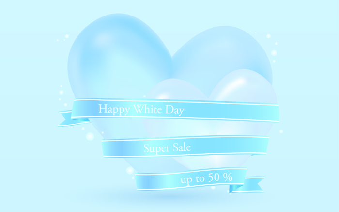 White Day three-dimensional heart and waterway ribbon label with message