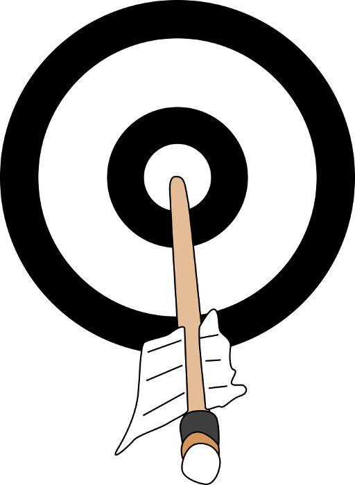 Illustration of a bow hitting a simple target on the front