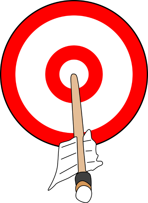 Illustration of a bow hitting a red target in front
