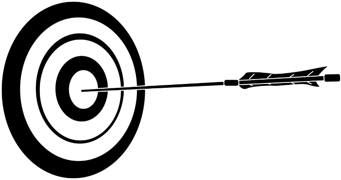 Silhouette of a bow hitting a target