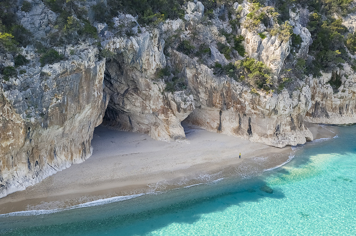 Sardinia, Italy Aerial view of the amazing beach and caves of Cala Luna, Orosei gulf, Nuoro district, Ogliastra, Sardinia, Italy., Photo by Mirko Costantini