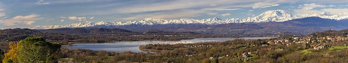 Lakeland, Italy View of the Monte Rosa massif and lake Varese viewed from the hills of Varese on a windy day. Varese, Varese district, Lake District, Lombardy, Italy., Photo by Mirko Costantini