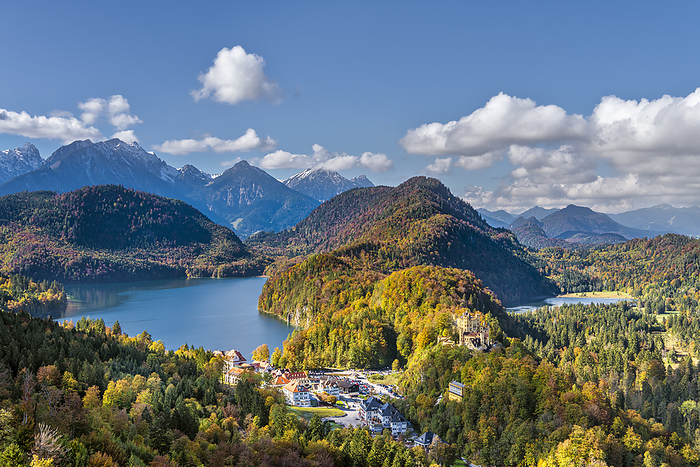 Germany Schwangau, district Ostallgau, Swabia, Bavaria, Germany, Europe. Hohenschwangau castle and the Alp lake, Photo by Manfred Kostner