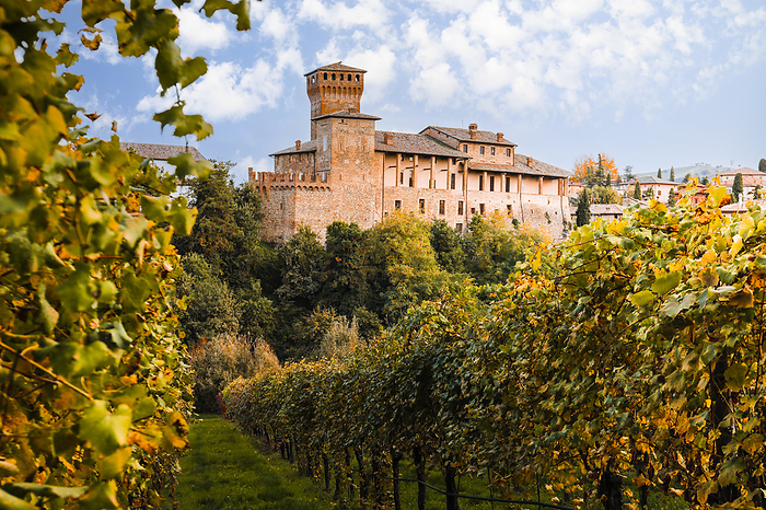 Italy Levizzano Rangone castle and Lambrusco vineyards, Modena province, Emilia Romagna, Italy, Photo by Stefano Termanini