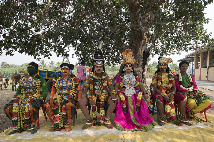 Villagers dressed up as Hindu deities for annual Pongal festival in rural village in Tamil Nadu, India; Kunnathur, Tamil Nadu, India, Photo by Chris Caldicott / Design Pics