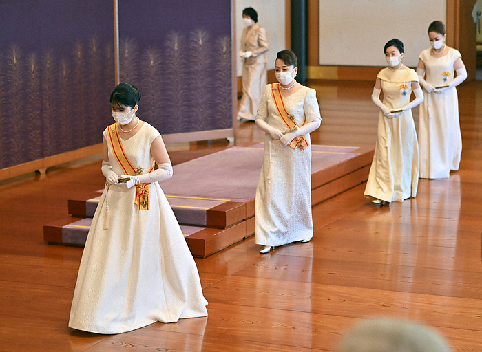 New Year s Celebration Ceremony at the Imperial Palace to Start 2022 Her Imperial Highness Princess Aiko, the eldest daughter of the Emperor and Empress of Japan, and members of the Imperial Family leave the Imperial Palace after the New Year s Celebration Ceremony in the Pine Room of the Imperial Palace on the morning of January 1, 2022. Photo by Koichiro Tezuka at 11:06 a.m.