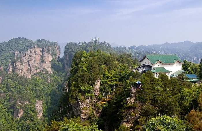 China: Cable car, Wulingyuan Scenic Area, Hunan Province Wulingyuan Scenic Reserve  Chinese:      pinyin: W l ng Yu n  is a scenic and historic interest area in Hunan Province. It is noted for its approximately In 1992 it was designated a UNESCO World Heritage Site. UNESCO World Heritage Site.