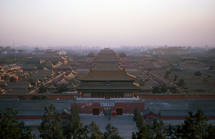 China: The Forbidden City  Zijin Cheng  from Jingshan Hill, Beijing The Forbidden City, built between 1406 and 1420, served for 500 years  until the end of the imperial era in 1911  as the seat of all power in China, the throne of the Son of Heaven and the private residence of all the Ming and Qing dynasty emperors. The complex consists of 980 buildings with 8,707 bays of rooms and covers 720,000 m2  7,800,000 sq ft . br   br    Jingshan  Prospect Hill  is an artificial hill immediately north of the Forbidden City. It was constructed in the Yongle era of the Ming Dynasty entirely from the soil excavated in forming the moats of the Imperial Palace and nearby canals. The last emperor of the Ming Dynasty, Chongzhen, committed suicide by hanging himself here in 1644.