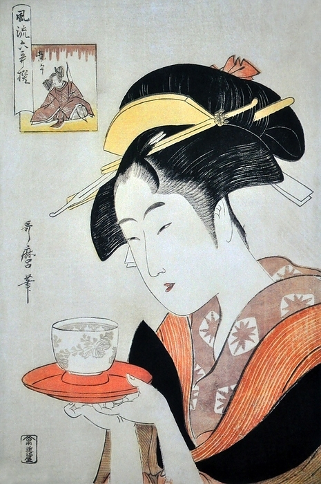 Japan: A portrait of Naniwaya Okita, c. 1796. Bijinga or  Images of Beautiful Women , Kitagawa Utamaro  ca. 1753   October 31, 1806  Kitagawa Utamaro  ca. 1753   October 31, 1806  was a Japanese printmaker and painter, who is considered one of the greatest artists of woodblock prints  ukiyo e . He is known especially for his masterfully composed studies of women, known as bijinga. He also produced nature studies, particularly illustrated books of insects. 