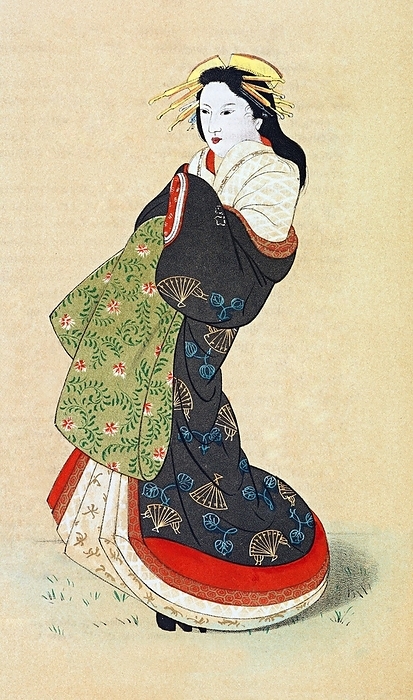 Japan   Netherlands:  Hof Courtisane , a  high courtesan  or oiran, Dutch   but probably by a Japanese painter   17th 18th centuries The oiran were considered a type of y jo  prostitute   woman of pleasure  or prostitute. However, they were distinguished from the y jo in that they were entertainers, and many became celebrities of their times outside the pleasure districts. Their art and fashions often set trends among the wealthy and, because of this, cultural aspects of oiran traditions continue to be preserved to this day. br   br  They were distinguished from the y jo  woman of pleasure  or prostitute.  The oiran arose in the Edo period  1600 1868 . At this time, laws were passed restricting brothels to walled districts set some distance from the city center. In the major cities these were the Shimabara in Kyoto, the Shinmachi in Osaka, and the Yoshiwara in Edo  present day Tokyo .  br   br   br  These are the major cities.  These rapidly grew into large, self contained  pleasure quarters  offering all manner of entertainments. Within, a courtesan s birth held no distinction, which was fortunate considering many of the courtesans originated as the daughters of impoverished families who were sold into this lifestyle as indentured servants.   Among the oiran, the tay   tayu  was considered the highest rank of courtesan and were considered suitable for the daimyo or feudal lords. In the mid 1700s courtesan rankings began to disappear and courtesans of all classes were collectively known simply as  oiran .  br   br    The word oiran comes from the Japanese phrase oira no tokoro no n san            which translates as  my elder sister . When written in Japanese, it consists of two kanji, flower meaning  flower , and kai meaning  leader  or  first , hence  Leading Flower  or  First Flower .