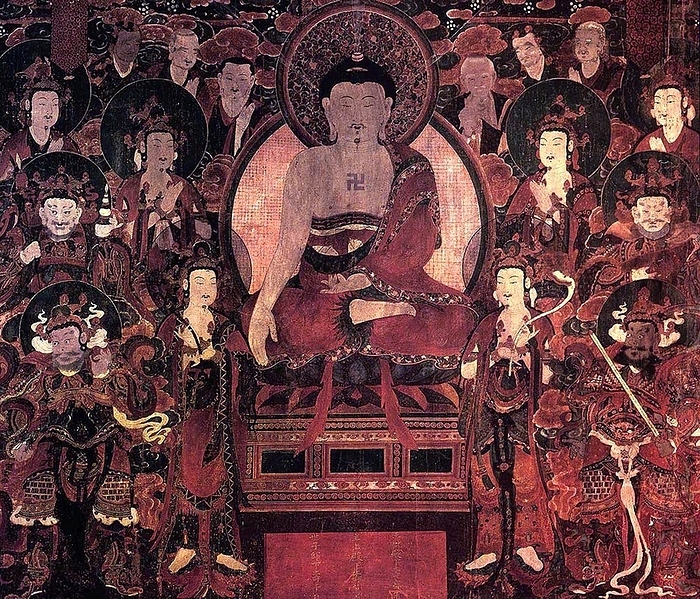 Korea: Buddha Sakyamuni Preaching at Vulture Peak, Joseon period, 18th century,  hanging scroll mounted as a panel  colors, ink, and gold on hemp cloth Joseon  July 1392   October 1897   also Chos n, Choson, Chosun , was a Korean state founded by Taejo Yi Seong gye that lasted for approximately five centuries. It was founded in the aftermath of the overthrow of the Goryeo Kingdom at what is today the city of Kaesong. Early on, Korea was retitled and the capital was relocated to modern day Seoul and the kingdom s northernmost borders were expanded to the natural boundaries at the Amnok and Duman rivers  through the subjugation of the Jurchens . Joseon was the last royal and later imperial dynasty of Korean history.  During its reign, Joseon consolidated its absolute rule over Korea, encouraged the entrenchment of Korean Confucian ideals and doctrines in Korean During its reign, Joseon consolidated its absolute rule over Korea, encouraged the entrenchment of Korean Confucian ideals and doctrines in Korean society, imported and adapted Chinese culture, and saw the height of classical Korean culture, trade, science, literature, and technology, However, the dynasty was severely weakened during the late 16th and early 17th centuries, when invasions by the neighboring Japan and Qing nearly overran the However, the dynasty was severely weakened during the late 16th and early 17th centuries, when invasions by the neighboring Japan and Qing nearly overran the peninsula, leading to an increasingly harsh isolationist policy for which the country became known as the Hermit Kingdom.  br   br  After invasions from Manchuria, Joseon experienced a nearly 200 year period of peace.  However, whatever power the kingdom recovered during its isolation further waned as the 18th century came to a close, and faced with internal strife,  br   br  However, whatever power the kingdom recovered during its isolation further waned as the 18th century came to a close, and faced with internal strife, power struggles, international pressure and rebellions at home, the Joseon Dynasty declined rapidly in the late 19th century.  Vulture Peak Mountain is, by tradition, the site where Gautama Buddha taught the Heart Sutra as is noted in the first several lines of the sutra:  Thus have I heard: At one time, the Bhgavan dwelt in Rajagriah at Vulture Peak Mountain together with a great sangha of fully ordained monks and a great sangha of In addition, the Saddharmapapa is a great place to visit. In addition, the Saddharmapundarika Sutra  also known as the Lotus Sutra  and the Suramgamasam