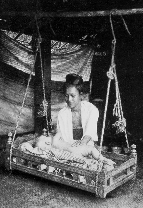 Burma: A Burmese mother cares for her child who lies in a swinging wooden cradle  Burmese:  saungban  , c.1892 96. The British conquest of Burma began in 1824 in response to a Burmese attempt to invade India. By 1886, and after two further wars, Britain had incorporated the entire country into the British Raj. To stimulate trade and facilitate changes, the British brought in Indians and Chinese, who quickly displaced the Burmese in urban areas. To this day Rangoon and Mandalay have large ethnic Indian populations. Railways and schools were built, as well as a large number of prisons, including the infamous Insein Prison, then as now used for political prisoners. br   br    Burmese resentment was strong and was vented in violent riots that paralysed Rangoon on occasion all the way until the 1930s. Burma was administered as a province of British India until 1937 when it became a separate, self governing colony. Burma finally gained independence from Britain on January 4, 1948. 