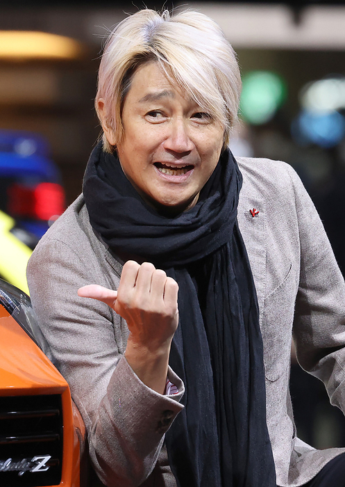 Japan s custome car show Tokyo Auto Salon started a three day event January 14, 2022, Chiba, Japan   Japan s motor racing team Kondo Racing owner Masahiko Kondo smiles as he unveil Nissan Motor s prototype sports car  Fairlady Z Customized Proto  at the Tokyo Auto Salon in Chiba, suburban Tokyo on Friday, January 14, 2022. An annual custom car show started a three day live event for the first time in two years.      Photo by Yoshio Tsunoda AFLO 