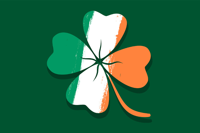 Lucky clover like Irish flag Vector vintage poster with lucky clover like Irish flag. Vector illustration of a lucky four leaf clover with flag of Ireland. Lucky clover poster.