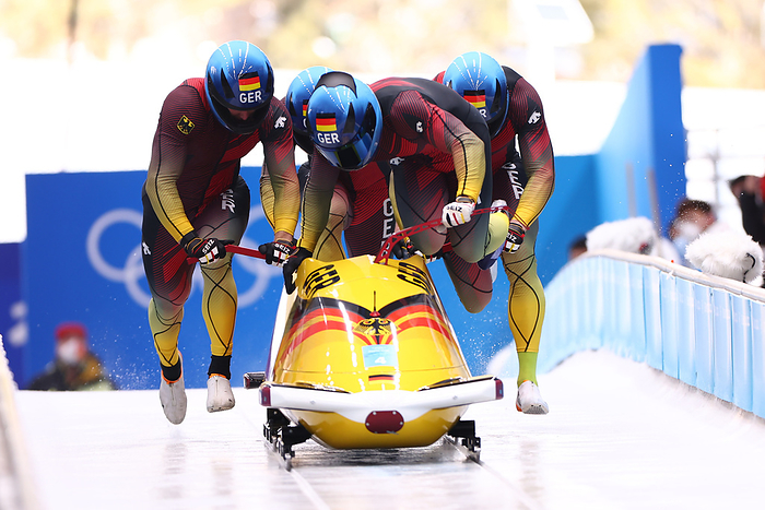 2022 Beijing Olympics Bobsleigh 4 seater Francesco Friedrich, Thorsten Margis, Candy Bauer   Alexander Schueller  GER , FEBRUARY 19, 2022   Bobsleigh :  Four Man heat 1 during the Beijing 2022 Olympic Winter Games at National Sliding Centre in Beijing, China.   Photo by Yohei Osada AFLO SPORT 