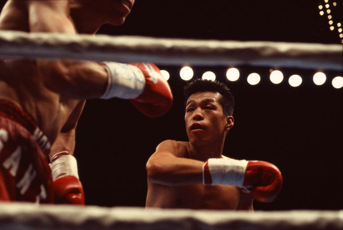 Joichiro Tatsuyoshi (JPN),
AUGUST 26, 1995 - Boxing : Joichiro Tatsuyoshi (R) of Japan in action against Noe Santillana (L) of Mexico during the Bantamweight match at Aladdin Hotel in Las Vegas, USA.
(Photo by Mikio Nakai/AFLO) [0046].