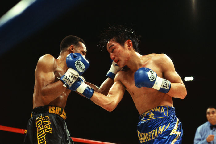 Takanori Hatakeyama (JPN) vs Rick Yoshimura (USA)
FEBRUARY 17, 2001 - Boxing : Champion Takanori Hatakeyama (R) of Japan and challenger Rick Yoshimura (L) of the USA in action during the WBA Lightweight title match at Ryogoku Kokugikan in Tokyo, Japan.
(Photo by Mikio Nakai/AFLO) [0046].