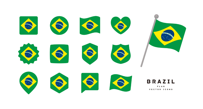 Brazilian flag Various shapes icon set Vector illustration