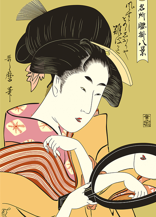 Ukiyoe Illustration  Utamaro Kitagawa, Eight Famous Koshogake Sceneries  Copy  This is an illustration work newly drawn as a reproduction.